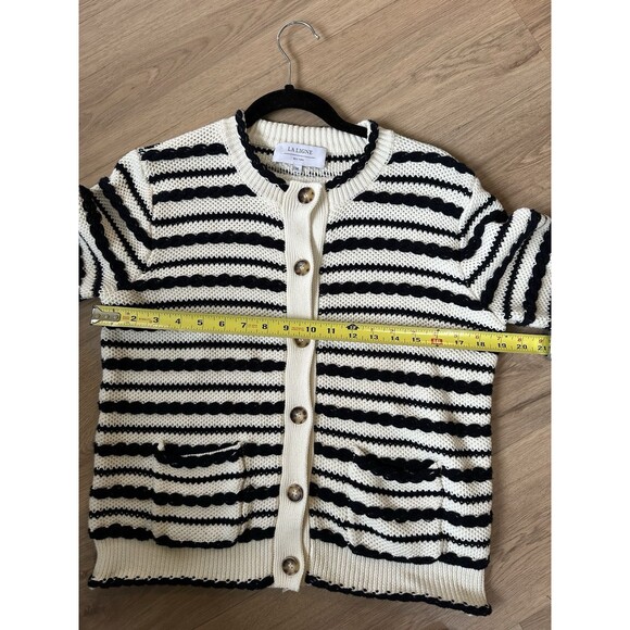 La Linge Women’s M Braid Stripe Cardigan Navy White Classic Nautical Designer - Picture 8 of 9